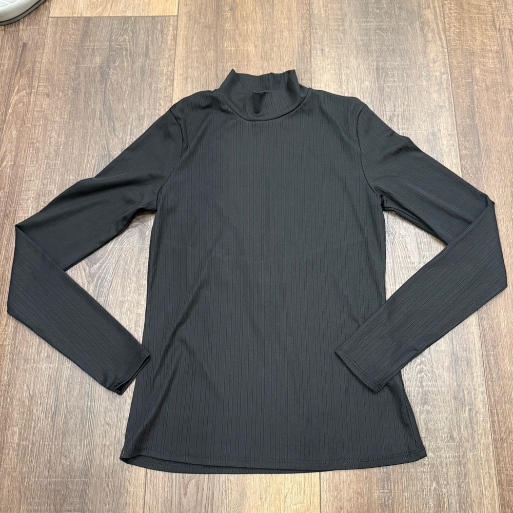 H&M black open lace back mock neck top